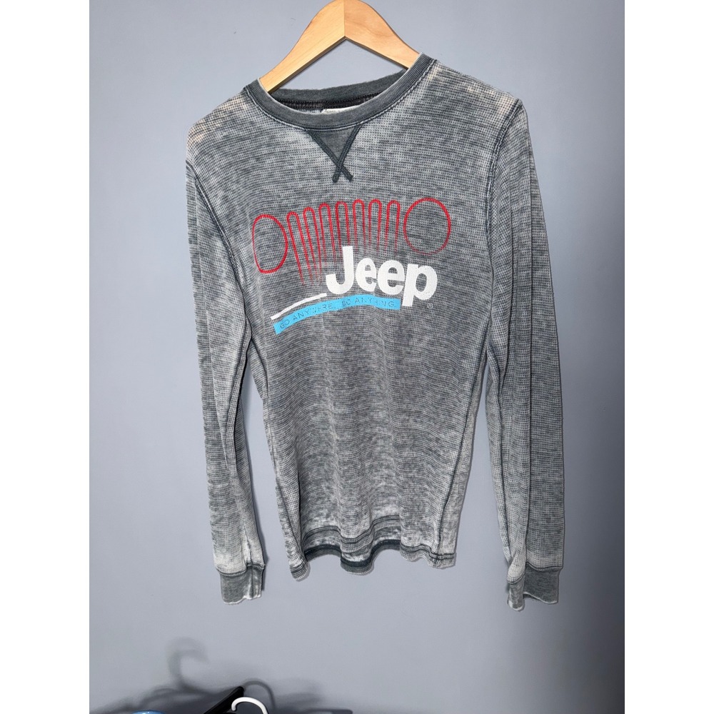 Jedco Jeep Mens Small Gray Acid Wash Waffle Knit Thermal Long Sleeve Shirt